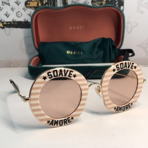 New Authentic Gucci Striped Beige Sunglasses GG0113s 009 main image 9